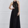 Formal Gowns Angela & Alison - 61009 Floral Beaded High Halter Tulle Gown
