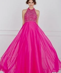 Formal Gowns Angela & Alison - 61009 Floral Beaded High Halter Tulle Gown