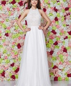 Formal Gowns Angela & Alison - 61009 Floral Beaded High Halter Tulle Gown