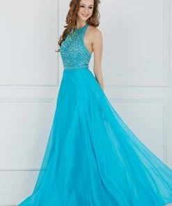 Formal Gowns Angela & Alison - 61009 Floral Beaded High Halter Tulle Gown