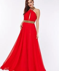 Angela & Alison - 61033 Gilded Yoke Ruched Cutout Gown