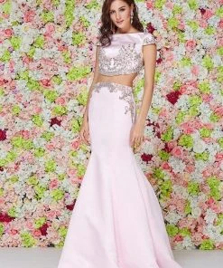 Formal Gowns Angela & Alison - 61036 Cap Sleeve Silver Filigree Two-Piece Gown 8 Formal Gowns Angela & Alison - 61036 Cap Sleeve Silver Filigree Two-Piece Gown