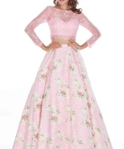 Angela & Alison - 61059 Two Piece Lace Floral A-line Dress