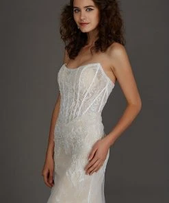 Angela & Alison - 61069 Strapless Corset Boned Illusion Lace Gown Formal Gowns