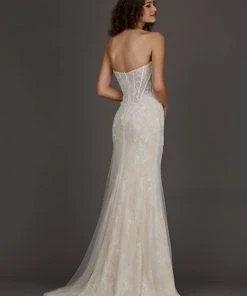 Angela & Alison - 61069 Strapless Corset Boned Illusion Lace Gown Formal Gowns