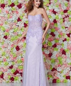 Angela & Alison - 61069 Strapless Corset Boned Illusion Lace Gown Formal Gowns