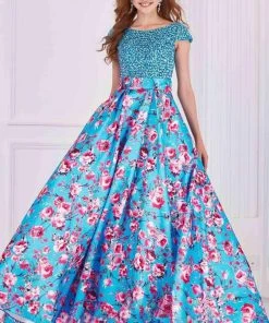 Angela & Alison - 61085 Beaded Bateau Floral Ballgown 14 Angela & Alison - 61085 Beaded Bateau Floral Ballgown