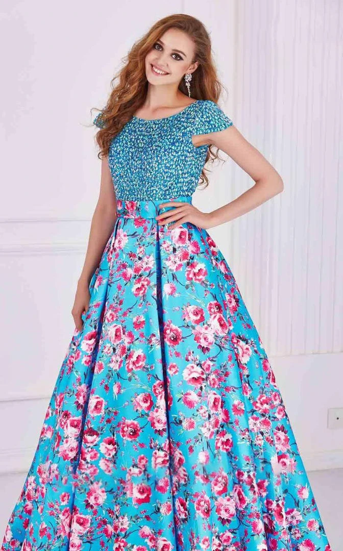 Angela & Alison - 61085 Beaded Bateau Floral Ballgown 9 Angela & Alison - 61085 Beaded Bateau Floral Ballgown