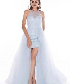 Angela & Alison - 61101 Beaded Floral High Low Gown Formal Gowns