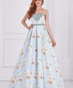 Angela & Alison - 61105 Embellished Strapless Floral Ballgown Formal Gowns