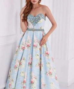 Angela & Alison - 61105 Embellished Strapless Floral Ballgown Formal Gowns