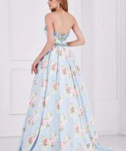 Angela & Alison - 61105 Embellished Strapless Floral Ballgown Formal Gowns