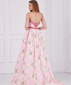 Angela & Alison - 61105 Embellished Strapless Floral Ballgown Formal Gowns