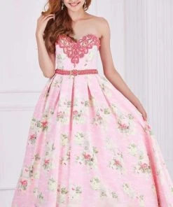 Angela & Alison - 61105 Embellished Strapless Floral Ballgown Formal Gowns