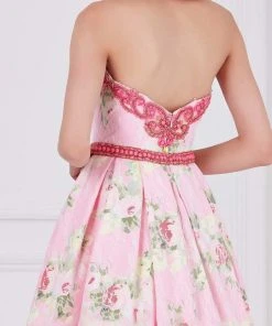 Angela & Alison - 61105 Embellished Strapless Floral Ballgown Formal Gowns