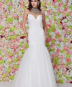 Angela & Alison - 61107 Embellished High Neck Floral Mermaid Gown