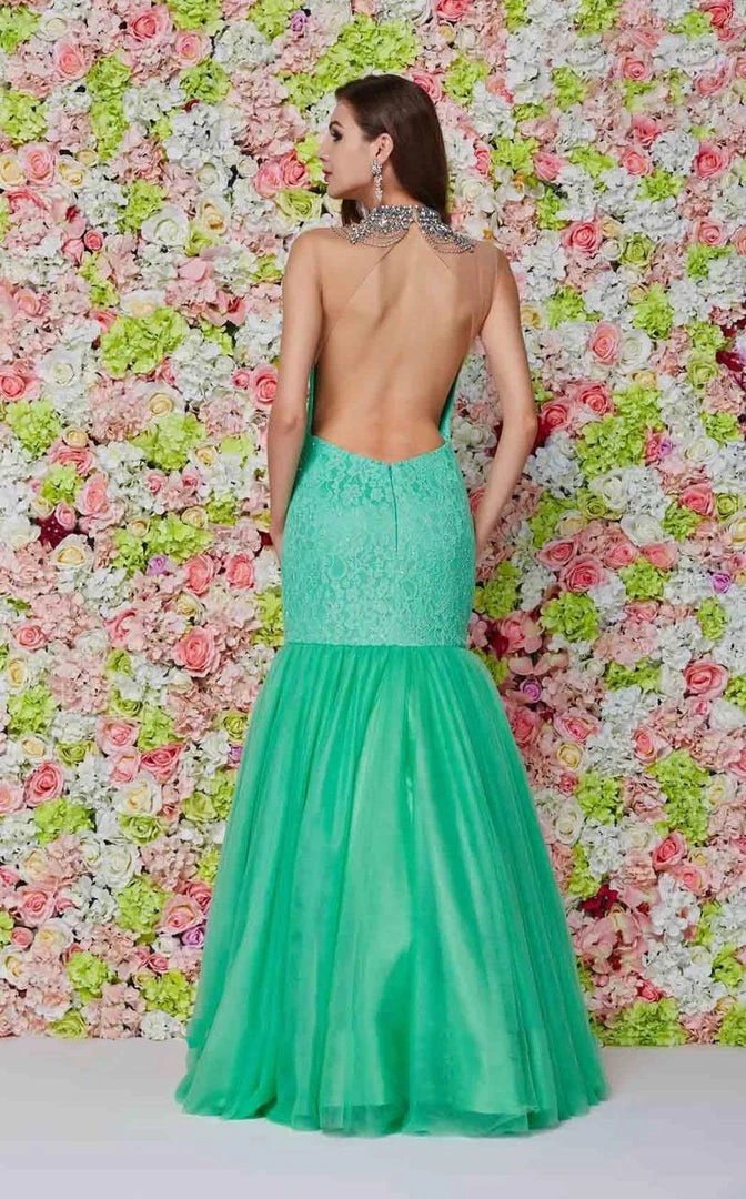 Angela & Alison - 61107 Embellished High Neck Floral Mermaid Gown 8 Angela & Alison - 61107 Embellished High Neck Floral Mermaid Gown