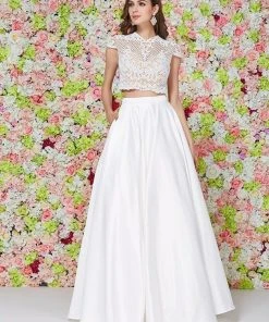 Angela & Alison - 61121 Cap Sleeve Ornate Mandarin Two-Piece Gown