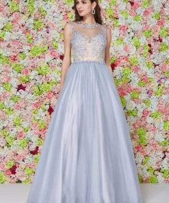 Angela & Alison - 61126 Illusion Floral Lace Festooned Ballgown Formal Gowns