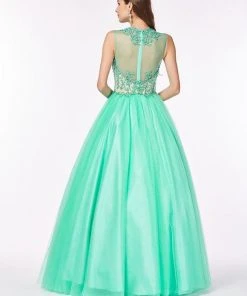 Angela & Alison - 61126 Illusion Floral Lace Festooned Ballgown Formal Gowns