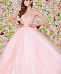 Angela & Alison - 61126 Illusion Floral Lace Festooned Ballgown Formal Gowns