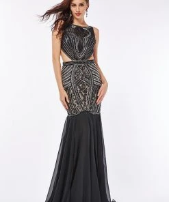 Angela & Alison - 61159 Lace Bodice Cutout Trumpet Gown Formal Gowns