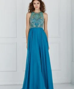 Angela & Alison - 61191 Illusion Gilt Beaded A-Line Gown 10 Angela & Alison - 61191 Illusion Gilt Beaded A-Line Gown