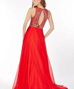 Angela & Alison - 61191 Illusion Gilt Beaded A-Line Gown 9 Angela & Alison - 61191 Illusion Gilt Beaded A-Line Gown