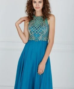 Angela & Alison - 61191 Illusion Gilt Beaded A-Line Gown 11 Angela & Alison - 61191 Illusion Gilt Beaded A-Line Gown