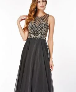 Angela & Alison - 61191 Illusion Gilt Beaded A-Line Gown 12 Angela & Alison - 61191 Illusion Gilt Beaded A-Line Gown