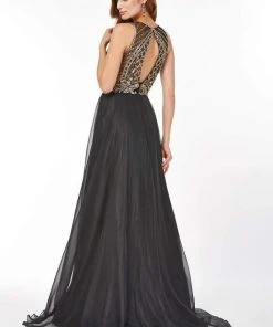 Angela & Alison - 61191 Illusion Gilt Beaded A-Line Gown 13 Angela & Alison - 61191 Illusion Gilt Beaded A-Line Gown