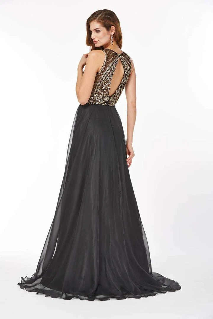 Angela & Alison - 61191 Illusion Gilt Beaded A-Line Gown 8 Angela & Alison - 61191 Illusion Gilt Beaded A-Line Gown