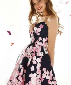 Angela & Alison - 62026 Strapless Floral Cocktail Dress