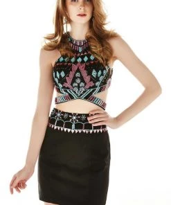 Angela & Alison - 62036 Tribal Embellished Two-Piece Halter Dress Cocktail Dresses