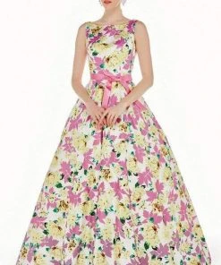 Angela & Alison - 62046 Sleeveless Bateau Neck Floral Ballgown - 1 Pc Black/Floral In Size 8 Available