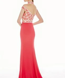 Angela & Alison - 62052 Illusion High Neck Beaded Gown Formal Gowns