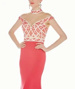 Angela & Alison - 62052 Illusion High Neck Beaded Gown Formal Gowns