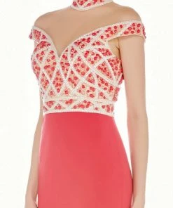 Angela & Alison - 62052 Illusion High Neck Beaded Gown Formal Gowns