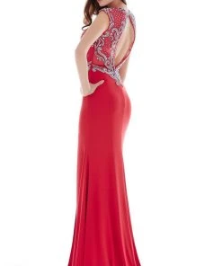 Angela & Alison - 62060 Beaded Plunging Neck Evening Gown