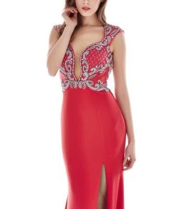 Angela & Alison - 62060 Beaded Plunging Neck Evening Gown