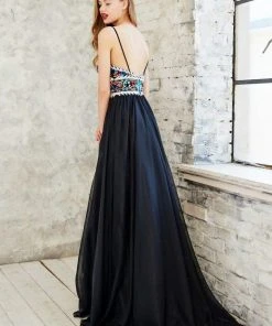 Angela & Alison - 71001 Vibrant Embroidery Plunging Empire Gown Formal Gowns