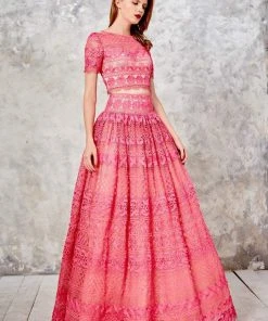 Formal Gowns Angela & Alison - 71008 Laced Two-Piece A-line Evening Gown