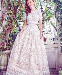 Formal Gowns Angela & Alison - 71008 Laced Two-Piece A-line Evening Gown