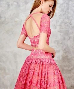 Formal Gowns Angela & Alison - 71008 Laced Two-Piece A-line Evening Gown