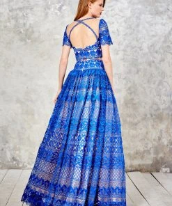 Formal Gowns Angela & Alison - 71008 Laced Two-Piece A-line Evening Gown