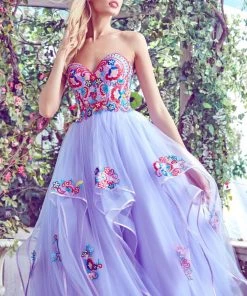 Formal Gowns Angela & Alison - 71013 Pretty Floral Embroidery Strapless Gown 12 Formal Gowns Angela & Alison - 71013 Pretty Floral Embroidery Strapless Gown