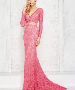 Angela & Alison - 71016 Lace Deep V-neck Sheath Dress Formal Gowns 9 Angela & Alison - 71016 Lace Deep V-neck Sheath Dress Formal Gowns