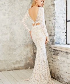 Angela & Alison - 71016 Lace Deep V-neck Sheath Dress Formal Gowns 7 Angela & Alison - 71016 Lace Deep V-neck Sheath Dress Formal Gowns