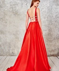 Angela & Alison - 71031 Deep V-Neck Bejeweled A-line Gown Formal Gowns