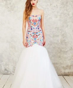 Angela & Alison - 71033 Multi-Colored Embroidered Dress